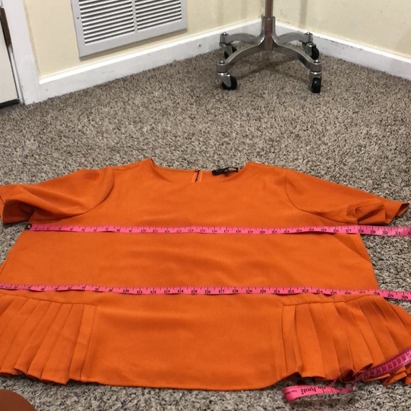 Eloquii Blouse Size 22 Pumpkin Spice Orange Pleated Short Sleeve Top - Picture 8 of 10